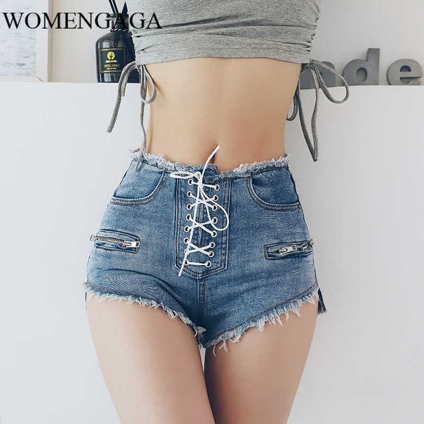 Pantaloncini di jeans europei Femminili attillati sexy a vita alta da donna stringati corti con doppia zip FYO0 210603