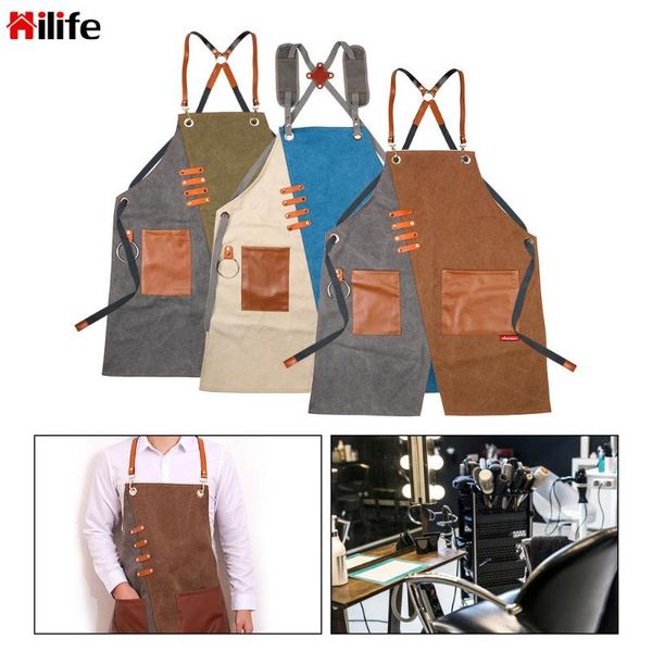 

multi-function adjustable work apron canvas with tool pockets cross-back straps aprons