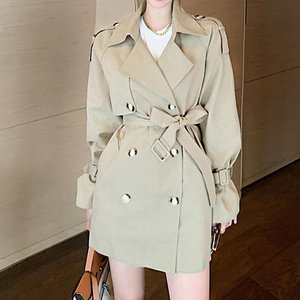 

women's trench coats 2021 spring women elegant khaki windbreaker with belt notched full sleeve coat lady outwear stylish daily look c0n, Tan;black