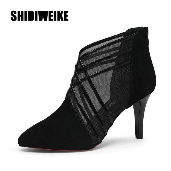 

dress shoes fashion mesh lace crossed stripe women ladies casual pointed toe high stilettos heels pumps feminine mujer sandals r177, Black