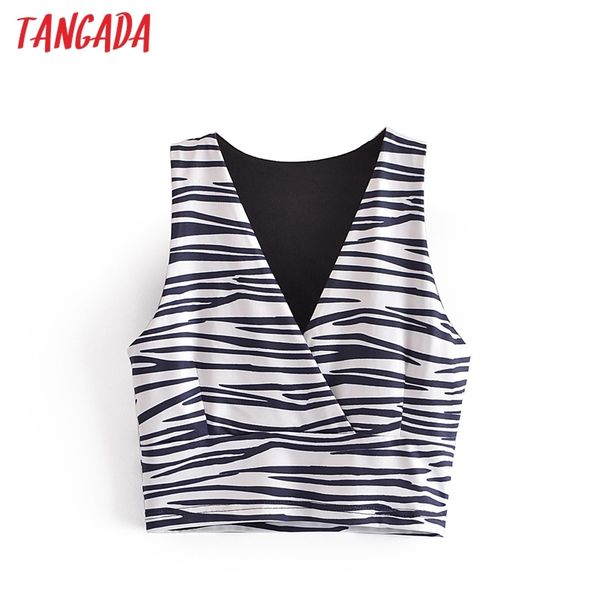 

women animal print strethy tank sleeveless v neck female crop 3w47 210416, White
