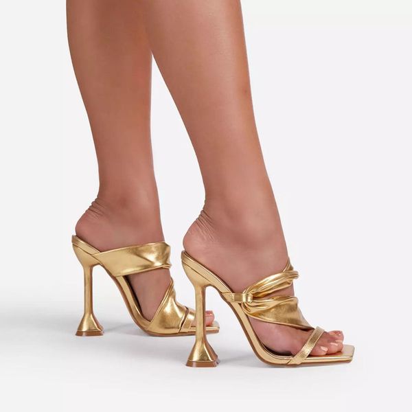

2021 fashion square toe women slippers comfortable cup heeled soft leather female mules slides summer high heel sandals shoes k78, Black