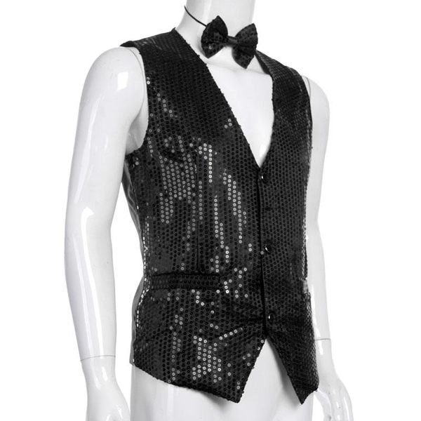 

men's suits & blazers men stylish suit blazer deep v-neck solid color sequins slim vest button waistcoat for business wedding party clo, White;black