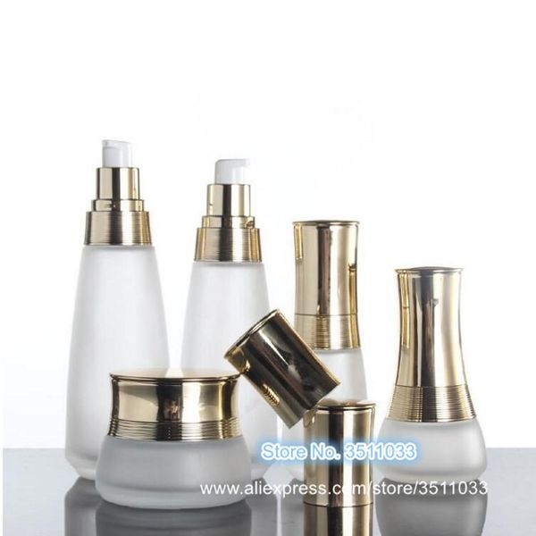 

storage bottles & jars 10pcs 30ml 45ml frosted glass lotion pump bottle cosmetic gold long cap matte cream container