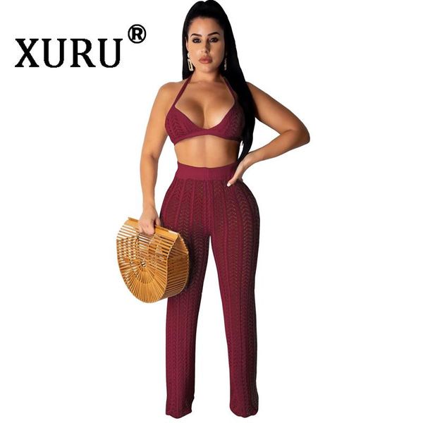 

women's jumpsuits & rompers xuru summer jumpsuit two-piece fashion perspective knitted mesh hollow set, Black;white