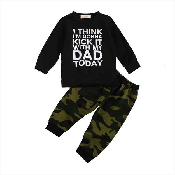 

childrens two piece suit toddlers crew neck long sleeve lettered printed kids camouflage elastic trousers, White