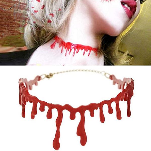

chokers 2021 gothic horrifying red blood drip necklace funny joke choker for women men horror props party jewerly wholesale, Golden;silver