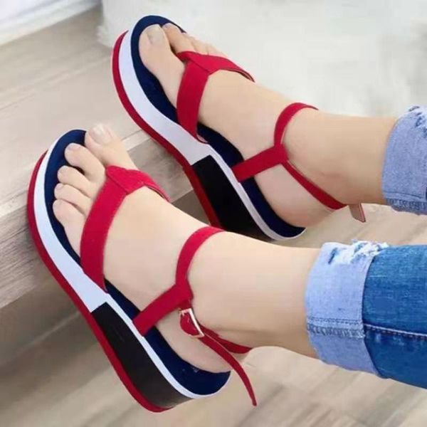 

sandals 2021 summer low-cut buckle side air color matching round toe women's shoes solid casual, Black
