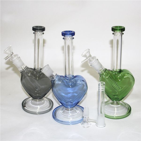 Bong in vetro a forma di cuore rosa Narghilè Spessore Vetro pesante Tubi d'acqua Piattaforma petrolifera Con 14 mm Maschio Ciotola per fumatori Ciotola per fumo al quarzo Banger per cenere Strumento dabber