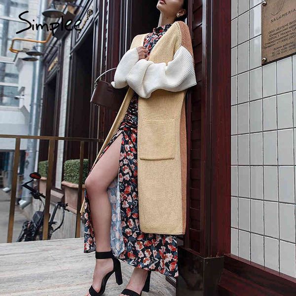 

autumn winter high fashion women patchwork pocket femal knitwear sweater harajuku long knitted cardigan 210414, White;black