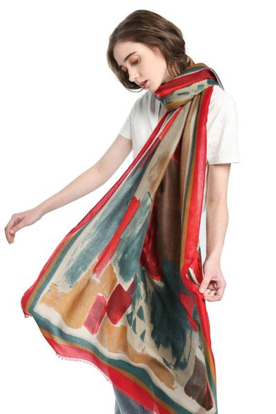 

scarves 2021 autumn and winter cotton graffiti print scarf european american mid-length versatile ladies, Blue;gray