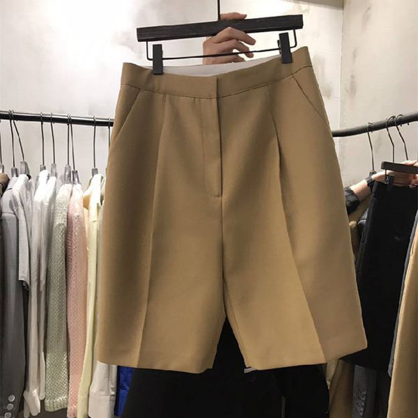 Calças em linha reta verão Pantalones de Mujer Causal Mulher Preto Meio Elegante Calças Escritório Khaki Roupas 210510