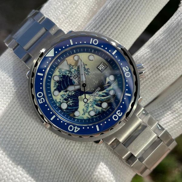 

wristwatches steeldive mens diver watches tuna men automatic watch military 300m waterproof mechanical dive luminous kanagawa dial nh35, Slivery;brown