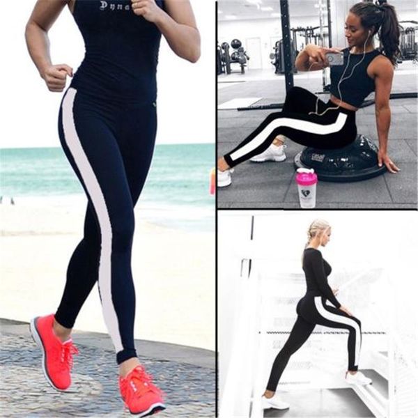 

women's pants & capris fitness women pant 2021 arrival striped slim black long clothes ladies casual, Black;white