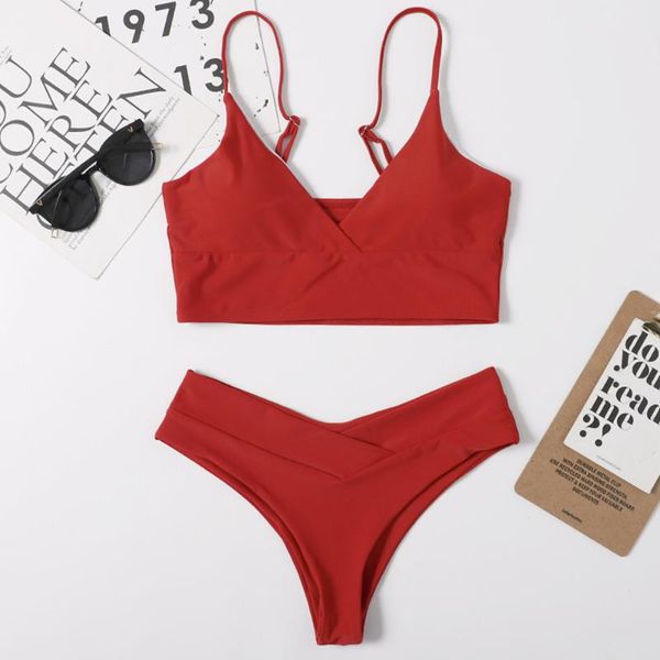 

women's swimsuit solid high waist bikini set basic swimwear 2 piece separate push up white swim suit female one-piece suits