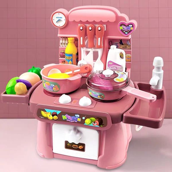 

Baby Miniature Kitchen Plastic Pretend Play Food Children Toys With Music Light Kids Cooking Toy Set For Girls Gifts