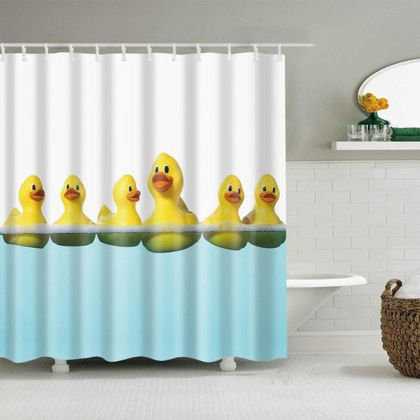 

animals shower curtain toy duck on the water bath accessories with 12 hooks waterproof polyester fabric bathroom decoration curtains