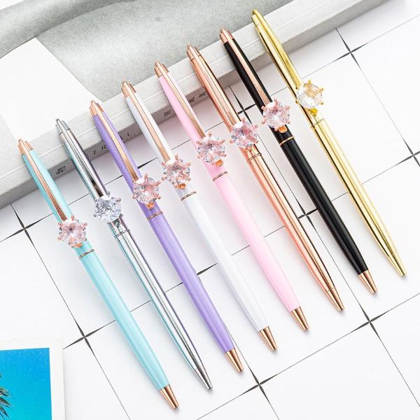 

ballpoint pens stylish diamond pen smooth writing exquisite clip refillable for office school women men student, Blue;orange