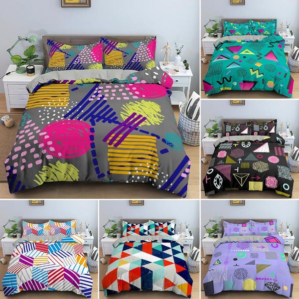 

bedding sets geometric printing soft duvet cover set comfortable king  twin size zipper quilted with pillowcase 2/3pcs