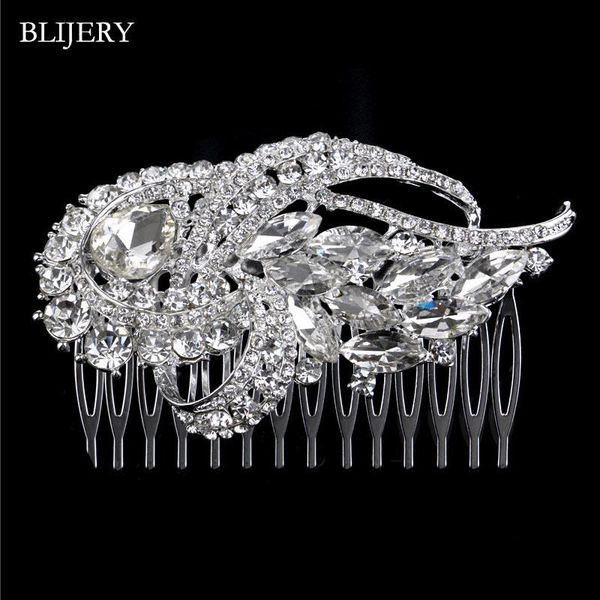 

hair clips & barrettes blijery large rhinestone crystal bridal accessories siver color floral combs for women prom wedding jewelry, Golden;silver