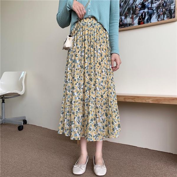 

skirts hzirip high waist femme chic girls florals women slim chiffon office lady 2021 sweet retro printed all-match vintage, Black