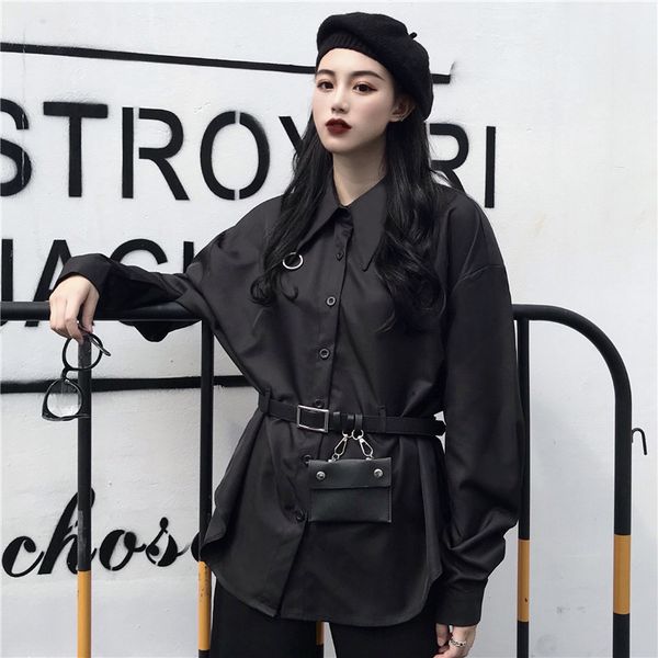 

summer women's long-sleeved black shirt korean dark loose harajuku style gd506 210506, White