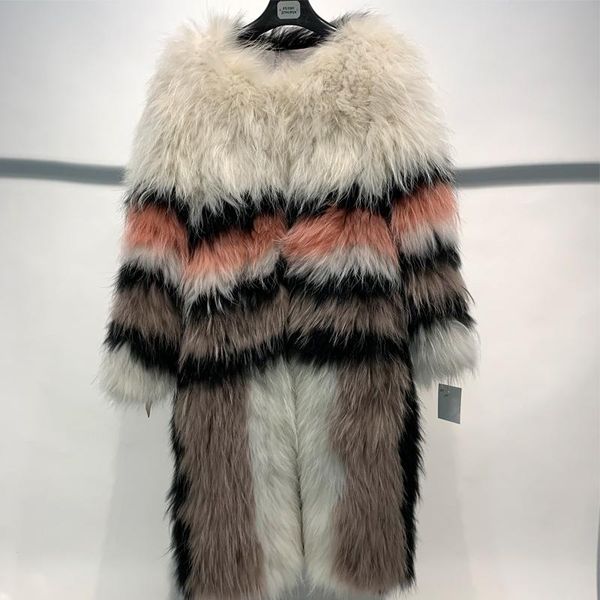 

women's fur & faux women raccoon ladies natural knitted coat long, Black