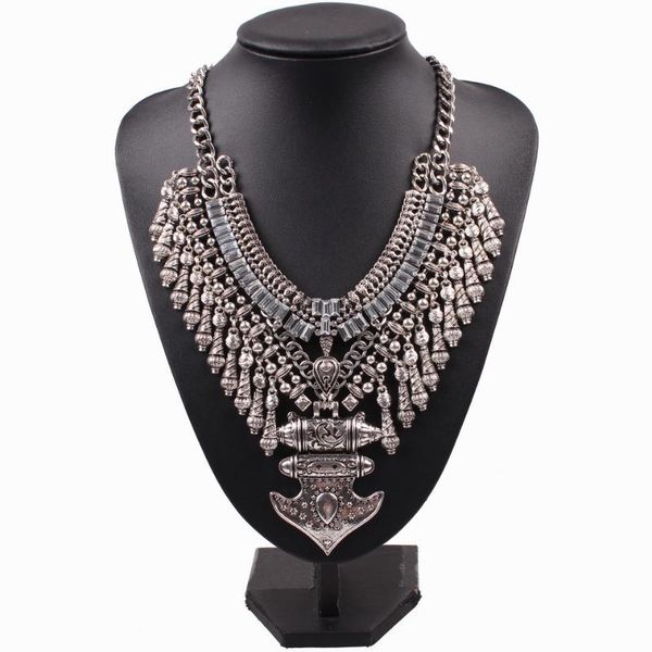 

pendant necklaces arrival design fashion brand statement necklace for women vintage alloy chunky chain jewelry wholesale, Silver