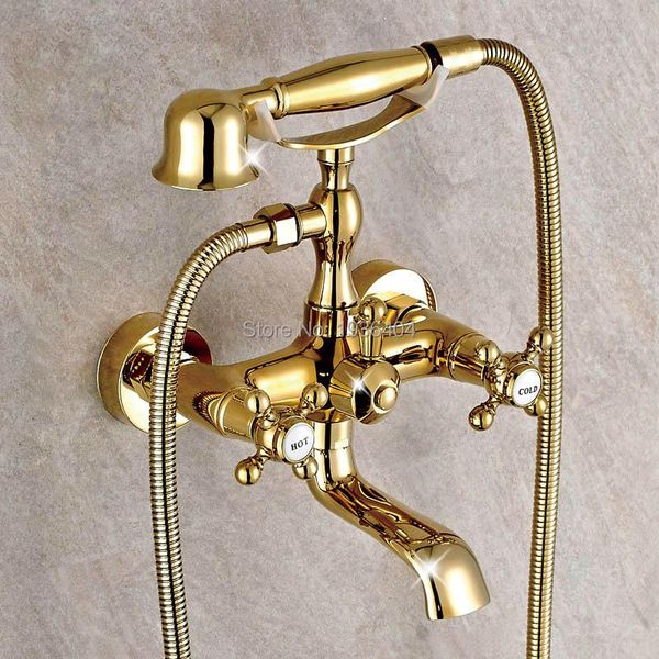 

luxury gold brass bathroom faucet bath mixer tap wall mounted hand held shower head kit sets sf1033