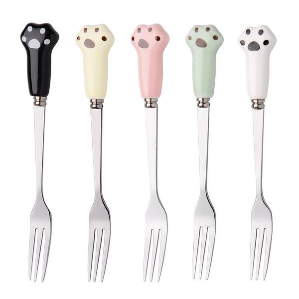 

forks stainless steel fruit fork creative cute dessert cat's claw cake children eat small