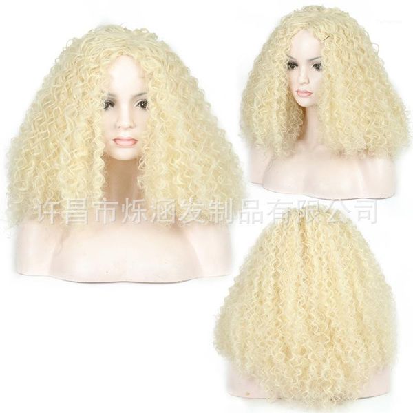 

35cm synthetic curly wig for women blonde blond heat resistant high temperature fiber cosplay medium sx2881, Black