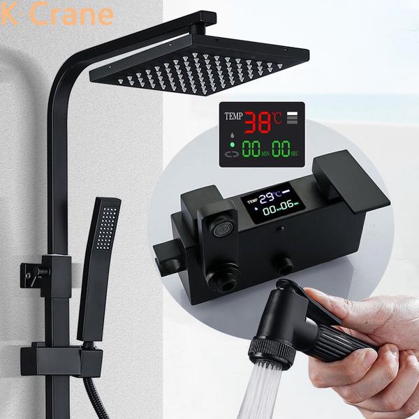 

bathroom shower sets black set smart thermostatic digital system bathtub cold bath tap stainless steel spa metal faucets