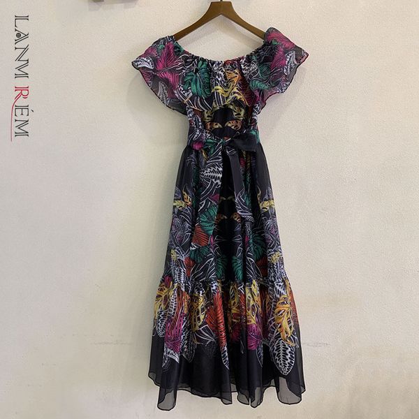 

women printing dress short sleeve round neck vintage bandage dresses female elegant clothing summer 2h175 210507, Black;gray