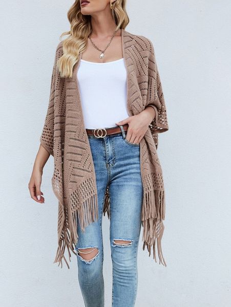 

pointelle knit fringe hem cardigan m7pd#, White