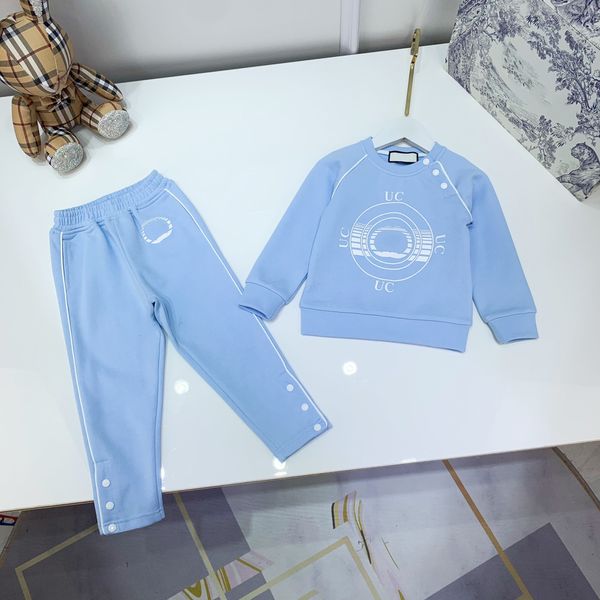 

designer kids t shirts+ pants sets childrens autumn tracksuit clothing long sleeve blue trousers set girls sports wear size 100-150, White