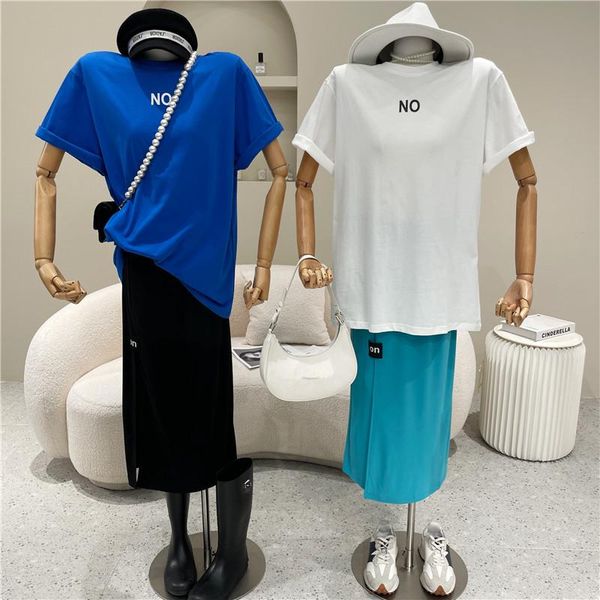 

women's t-shirt clothing spring summer 2021 fashion casual solid short sleeve medium length letter print pullover top, White