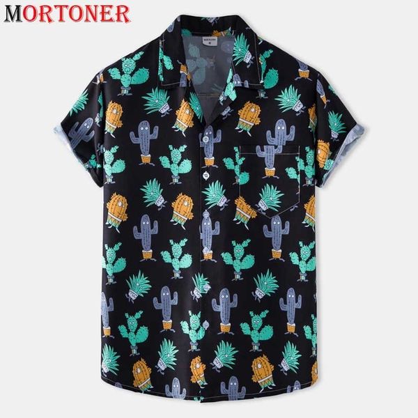 CACTUS engraçado impressão havaiana camisas para homens verão botão de manga curta para baixo camisa de praia casual férias aloha vestuário 210721