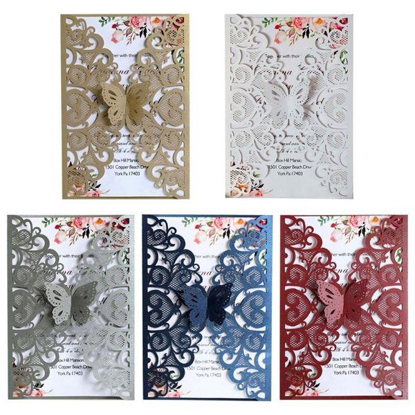 

greeting cards 20pcs butterfly wedding invitations card hollow lace glitter paper envelopes bridal shower decoration greet party supplies