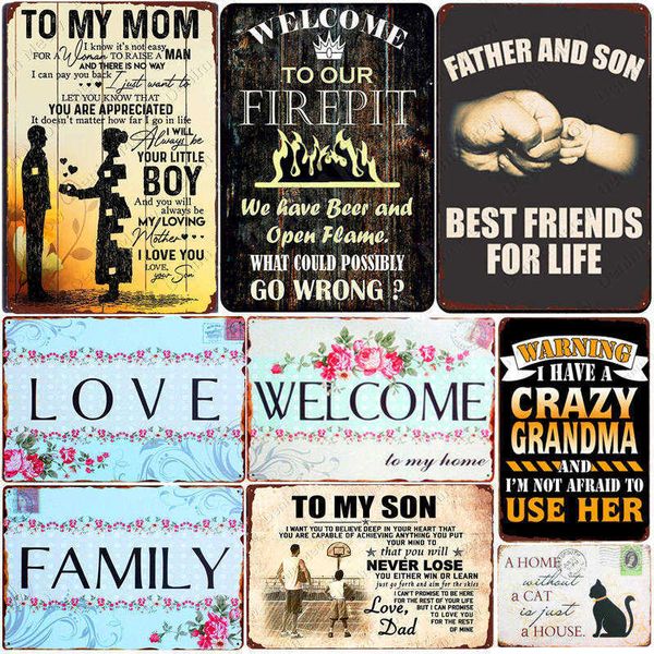 

lovely flower welcome to my home iron metal poster tin sign plate wall decoration vintage art painting family rule plaque a392