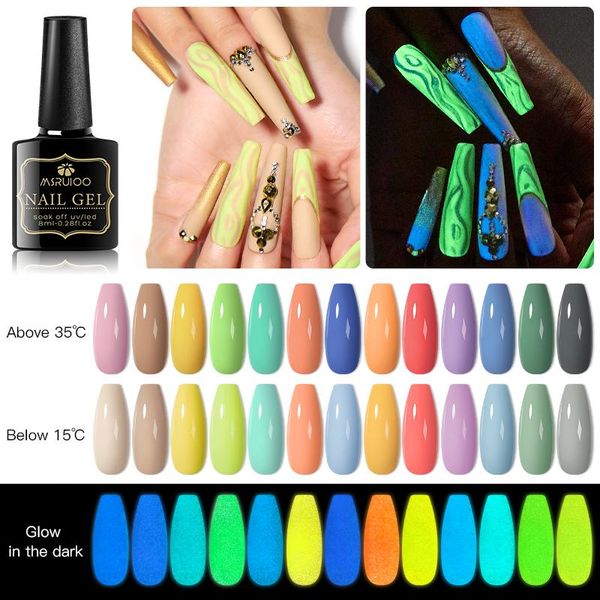 

nail gel msruioo luminous temperature color changing series 8ml art design semi permanent uv led polish nails manicure, Red;pink