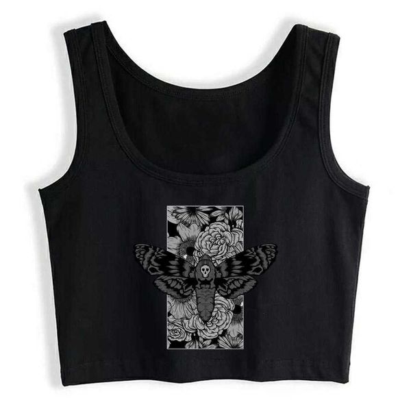 

crop female death moth o-neck white custom women 210607