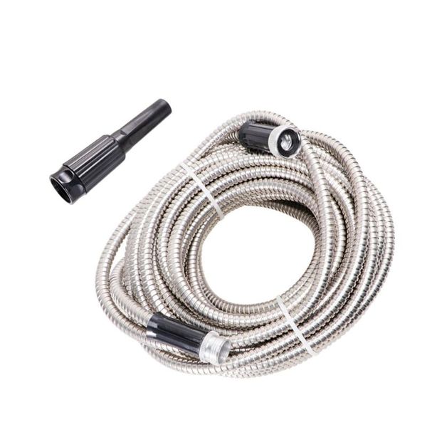 

watering equipments 25ft stainless steel lightweight garden hose heavy duty metal water pipe spray nozzle home silver