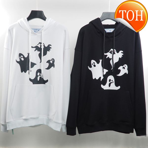 

white off ghost style devil print hoodie couple men's and women's fashion brand loose hip hop, Black