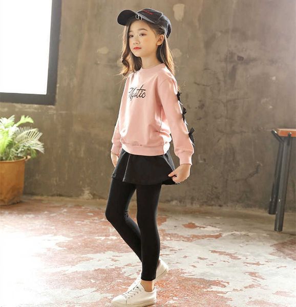 Autunno Adolescenti Vestiti per ragazze Ricami in cotone Top Pantaloni Completi Completi per bambini Tuta per ragazze Set di abbigliamento Abbigliamento per bambini