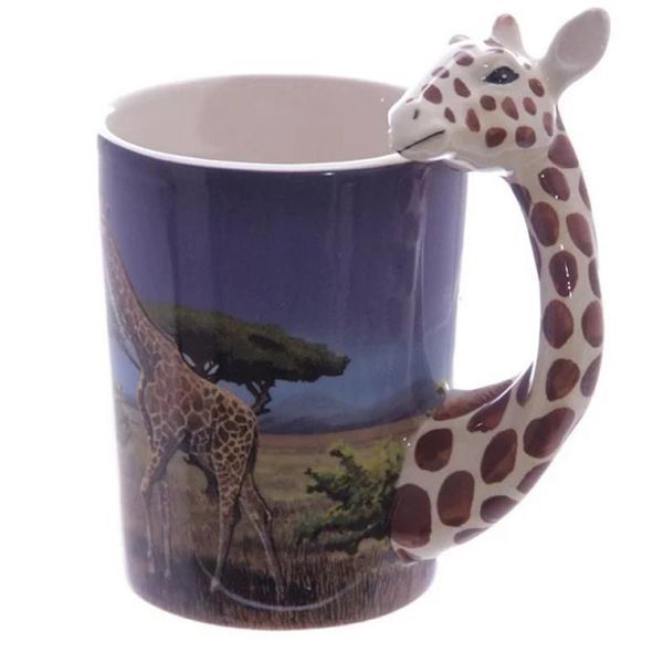 

creative hand-painted cute 3d animal tea cup ceramic coffee mug with parrot frog toucan giraffe handle office milk gift mugs