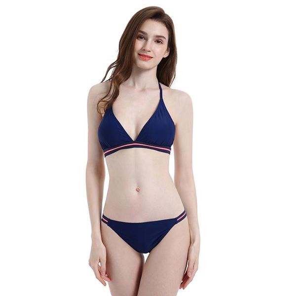 

women's swimwear split triangle cup backless three-point multi-color halter spaghetti straps rope bikini, White;black