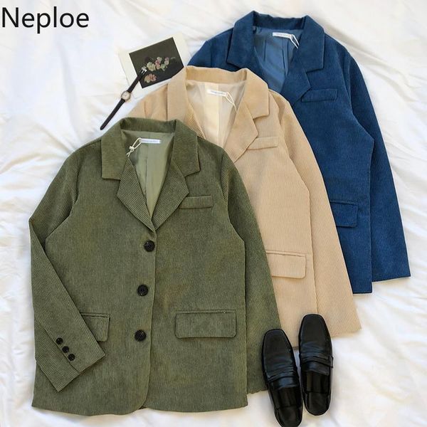 

women's suits & blazers neploe korean vintage corduroy women blazer coat long sleeve notched collar suit jacket single breasted balzers, White;black
