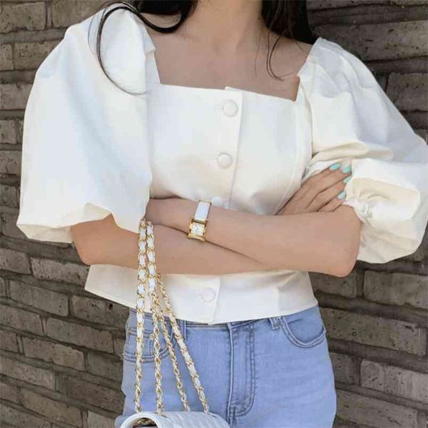 

vetement femme summer streetwear korean chic women shirt fashion casual blouses puff sleeve blusas mujer crop 210514, White