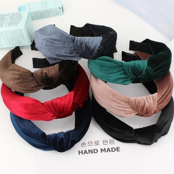 

cross knot tie solid fashion velvet hair band headband girls bow hoop accessories twist headdress for women1