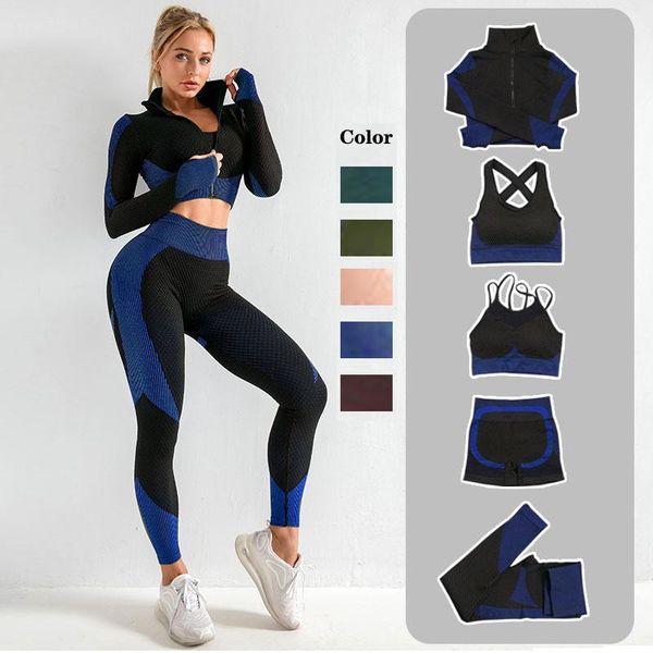 

yoga outfit s-xl 5 pcs women set seamless sportswear fitness bra clothing female gym suit workout running clothes leggings sports wear